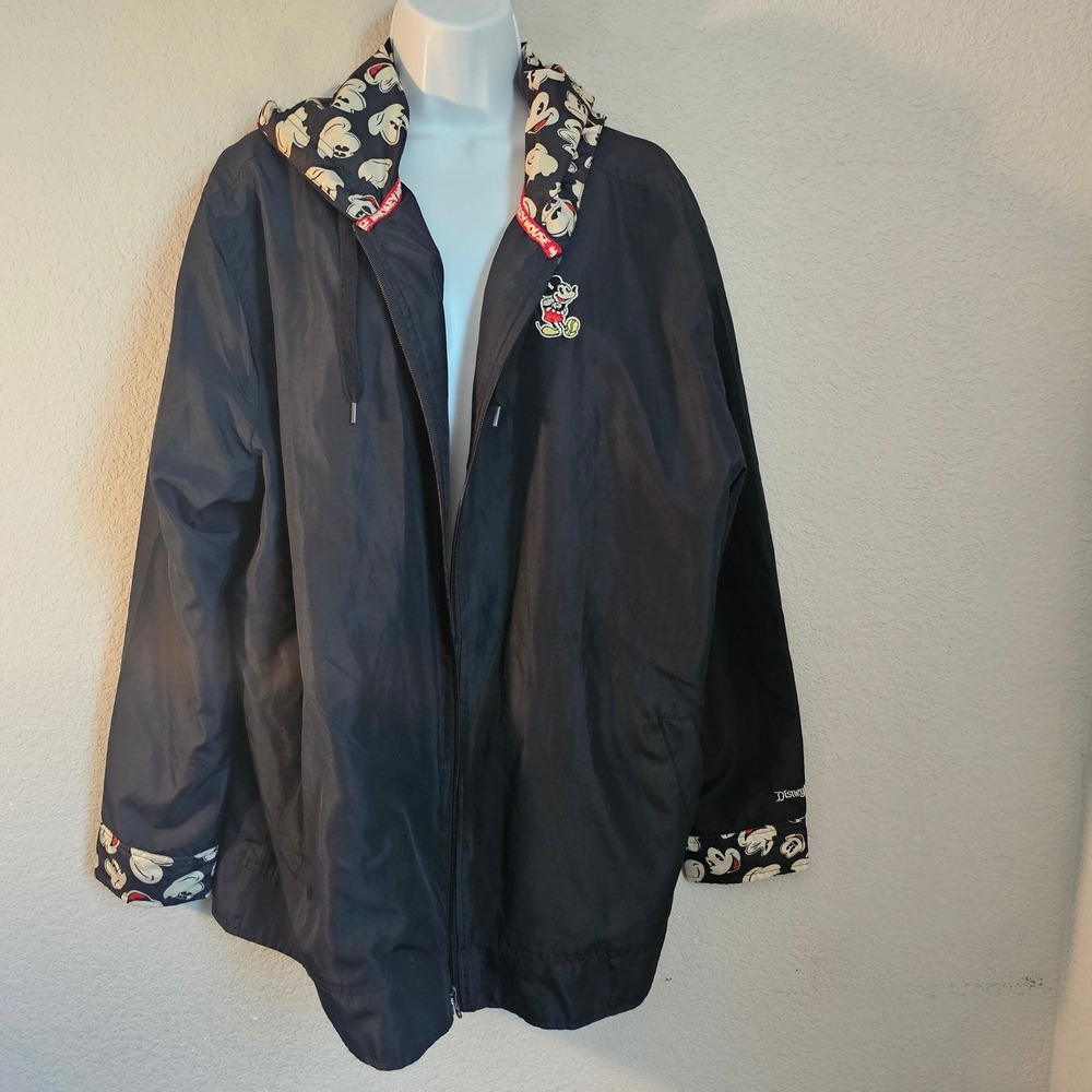 Disney Parks Mickey Mouse Rain Jacket Black Hooded Windbreaker Womens 1X